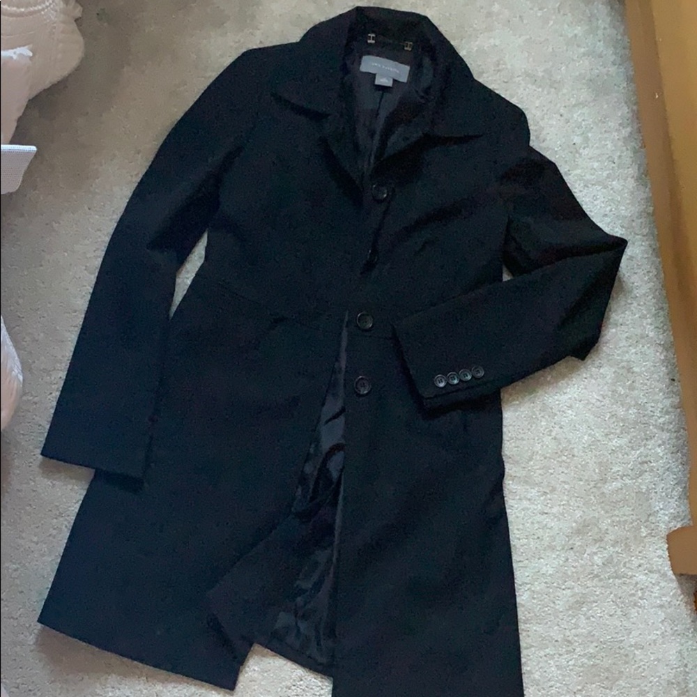 Ann Taylor Black Midi Trench Coat